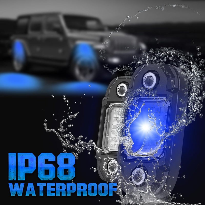 LY8 4 Pods Blue Rock Light LED Waterproof Neon Trail Rig Lamp Underglow Lights for Car Truck Motorcycle Boat SUV ATV UTV (Blue) - Image 4